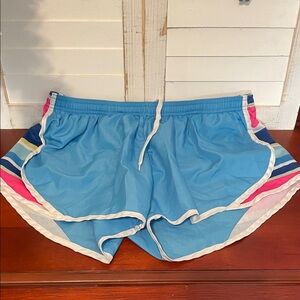 Soffe Women's Athletic Shorts in Blue with Pink and Yellow Accents
